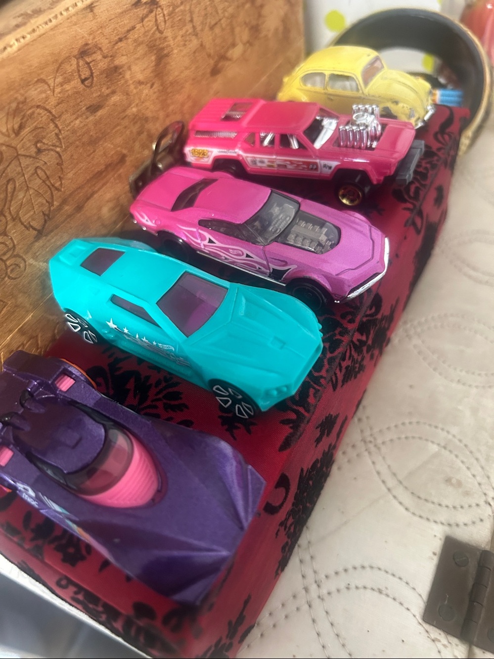 Used Assorted Kids Toy Cars - Yellow, Pink, Teal, Purple Set used